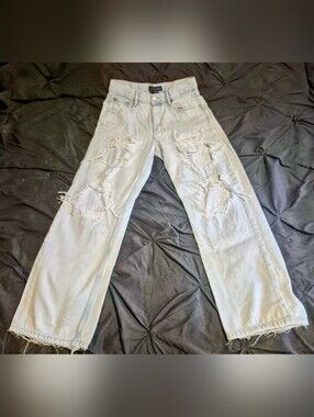 Aeropostale 90s Baggy Distressed High Rise Jeans Size 8 Reg Light Wash